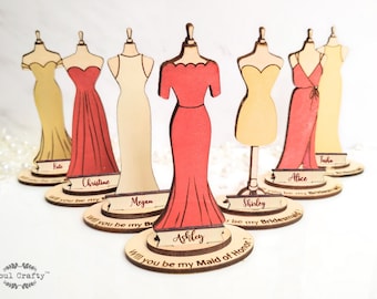 Personalized Will You Be My, Bridesmaid proposal gift, red, cream, gold dress for Maid of honor, Matron of honor, Box with name engraved