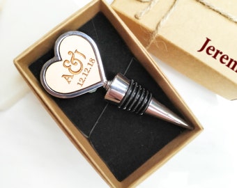 Initials Heart Shape Silver Wine Bottle Stopper, Personalized gift box, Wedding gift for couple,Anniversary gift for husband,Valentines gift