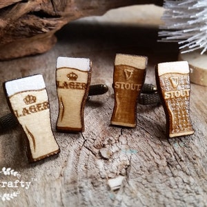 Mega pint Lager Stout Wooden Cuff links Beer Alcohol liquor Dad father&#39;s day Grooms Best man Groomsman Rustic Wedding Birthday Gift Cufflink