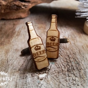 Beer bottle Wooden Cufflinks Lager Dad father's day Grooms Best man Groomsman Rustic Wedding Birthday Gift Cuff links
