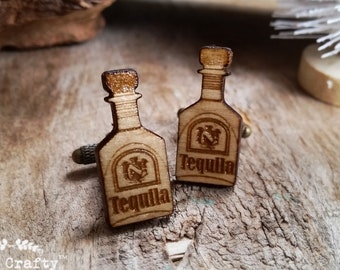 Wooden Tequila bottle bronze cufflinks, hard liquor cuff links, father's day gift for dad, Wedding gift for Groom, Groomsman proposal gift
