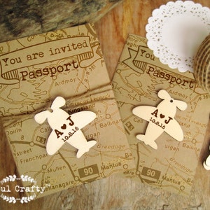 Airplane Wooden tag Personalized Engraved Destination Wedding Gift Tags Boarding pass Passport Travel Embellishment Pack of 30/ 50/ 80/ 100