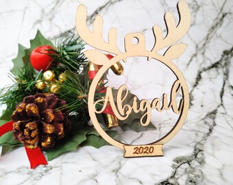 Personalized name reindeer wooden Christmas bauble, personalized xmas ornaments, christmas baubles name, baubles personalise