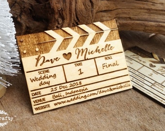 Save The Date Wooden Movie Clapper Board Fridge Magnet Engraved Rustic Invitation For Movie Theme Wedding