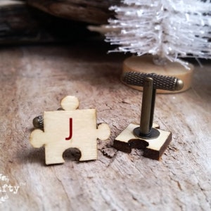 Wooden Jigsaw Puzzle bronze cufflinks, puzzle pieces cuff links, Wedding gift for grooms, anniversary gift for husband, valentine's day gift image 4