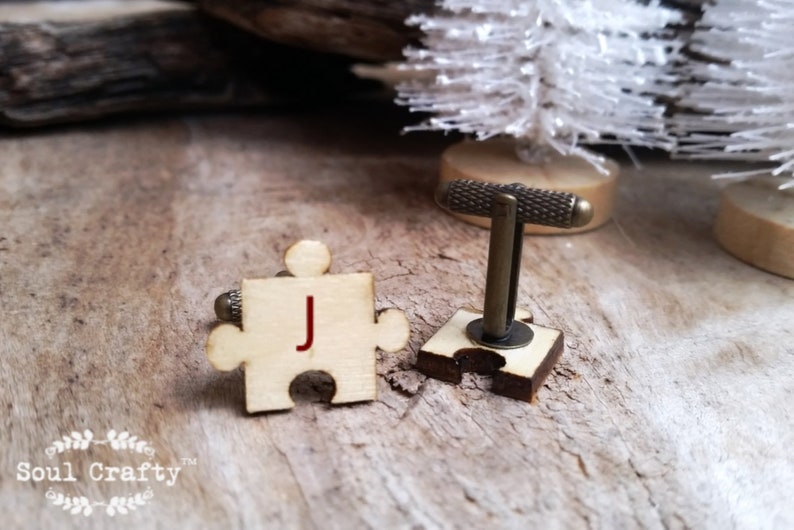 Wooden Jigsaw Puzzle bronze cufflinks, puzzle pieces cuff links, Wedding gift for grooms, anniversary gift for husband, valentine's day gift image 4