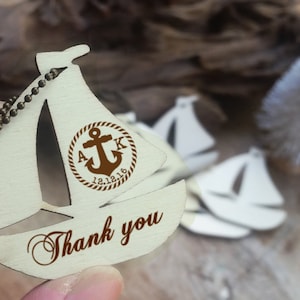 Sailing Yacht Wooden tag Personalized Engraved Thank you Wedding Gift Tags Sail Boat Anchor Favor Nautical Beach Destination Seaside wedding image 2