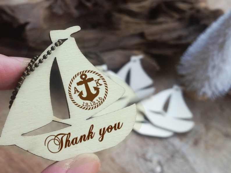 Sailing Yacht Wooden tag Personalized Engraved Thank you Wedding Gift Tags Sail Boat Anchor Favor Nautical Beach Destination Seaside wedding image 2