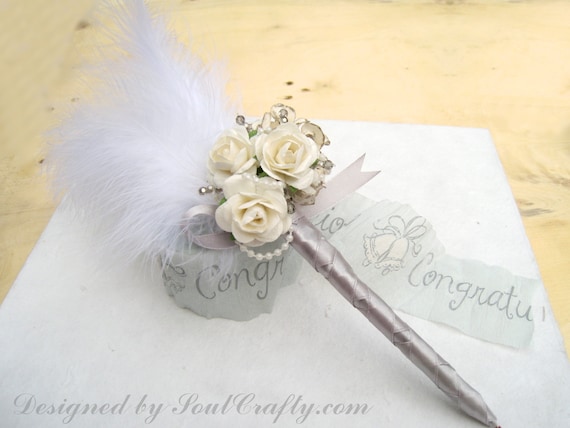 Cream Rose Wedding Guest book pen, Pen for guest sign in wedding, Wedding guestbook pen, Mulberry Paper Roses,Gatsby Wedding gift for couple Il_570xn
