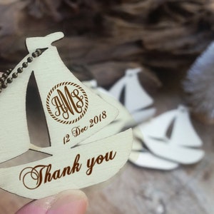 Sailing Yacht Wooden tag Personalized Engraved Thank you Wedding Gift Tags Sail Boat Anchor Favor Nautical Beach Destination Seaside wedding image 4