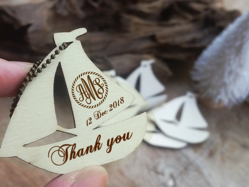 Sailing Yacht Wooden tag Personalized Engraved Thank you Wedding Gift Tags Sail Boat Anchor Favor Nautical Beach Destination Seaside wedding image 4