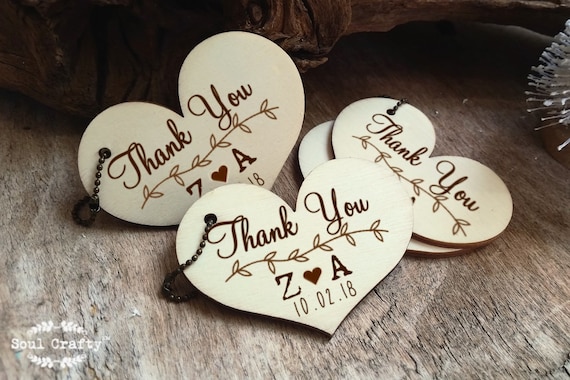 Engraved Wooden Heart Wedding Gift Tags