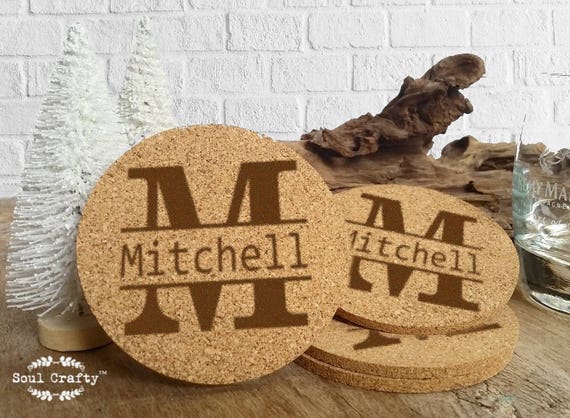 Monogrammed Cork Coaster Set of 6 Custom Coasters - The Personal Exchange