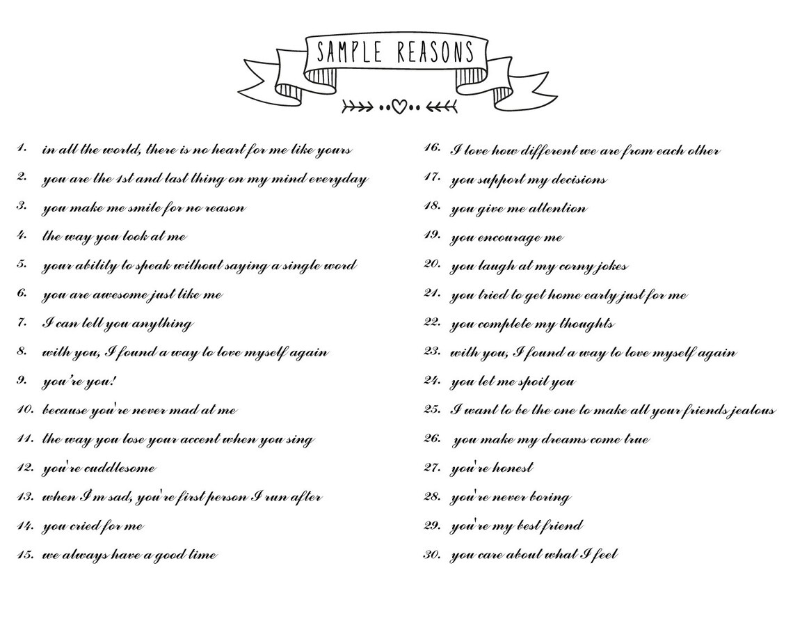 50 Reasons i Love You Because Wooden Heart Etsy