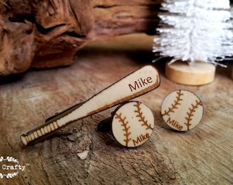 Baseball bat tie clip baseball Cufflinks Dad Grooms Best man Groomsman Rustic Wedding Birthday Sportsman Gift Personalized Cuff links