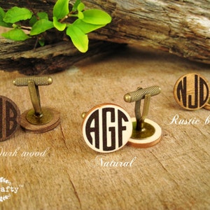 Wooden block monogram bronze cufflinks, Personalized wooden box with name, gift for groom from bride on wedding day, gift for grooms dad image 2