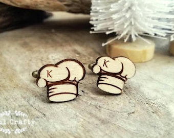 Personalized Chef Hat Wooden Cufflinks, Sous Chef gift, gift for cooking lovers, Gift for him, wood cufflinks initial, Gift for cook