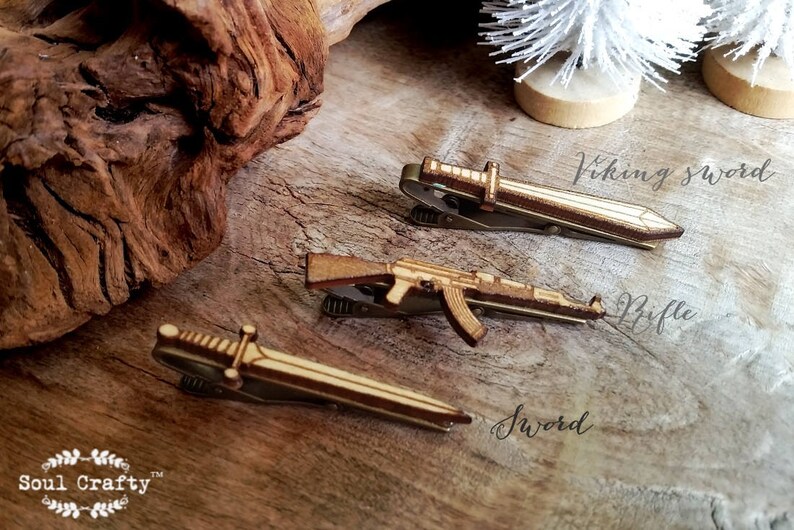 Rifle Sword Viking Sword Wooden Tie Clips War Weapons Firearm Etsy
