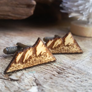 Wooden Mountain Bronze Wooden Cufflinks, gift for hiker man, gift for hiking man, camper gifts, anniversary gifts for husband,  gift for him