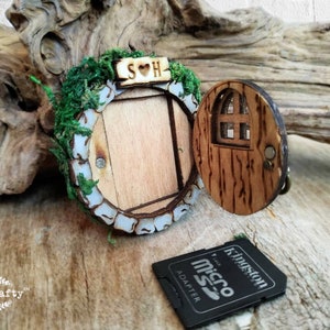 Personalized Fairy or Hobbit House Door, SD memory card Wooden holder magnet, Wedding photos storage box, Gift for fairy tale themed couple image 2