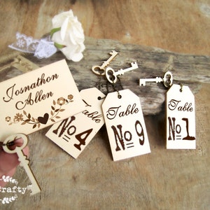 Vintage key Escort Card tag Engraved Wooden Place cards Barn Rustic Wedding Gift Tags Pack of 30 / 50 / 80 / 100 image 2