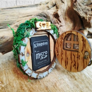 Personalized Fairy or Hobbit House Door, SD memory card Wooden holder magnet, Wedding photos storage box, Gift for fairy tale themed couple image 5