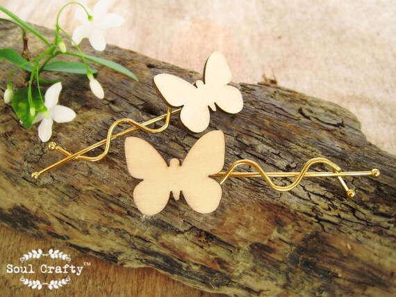 Butterflies hair clips Barrette Bridesmaid Best friend Valentine Wedding gift Rustic wedding Wooden butterfly Il_570xn