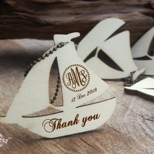 Sailing Yacht Wooden tag Personalized Engraved Thank you Wedding Gift Tags Sail Boat Anchor Favor Nautical Beach Destination Seaside wedding image 3