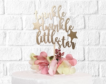 Twinkle twinkle little star cake topper, baby shower cake topper, birthday cake topper, wooden cake topper, shimmer gold cake topper