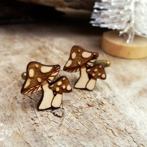 Wooden Toadstool bronze cufflinks, Mushroom cuff links, Fungus jewelry, Gift for man, Wedding gift for groom, proposal gift for groomsmen image 1