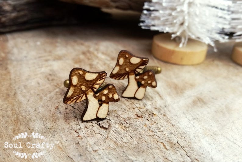 Wooden Toadstool bronze cufflinks, Mushroom cuff links, Fungus jewelry, Gift for man, Wedding gift for groom, proposal gift for groomsmen image 1