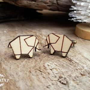 Wooden Origami Elephant Bronze Cufflinks, Geometric Elephant cuff links, Gift for him, birthday gift for boyfriend, anniversary gift husband