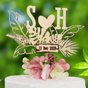 Customized Wooden Tropical cake topper, monstera cake topper, cake toppers names, topper for wedding cake, summer wedding cake topper