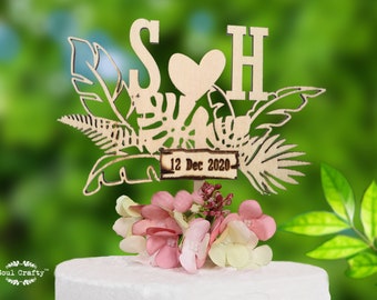 Customized Wooden Tropical cake topper, monstera cake topper, cake toppers names, topper for wedding cake, summer wedding cake topper