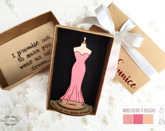 Personalized Will You Be My Bridesmaid proposal gift idea with box,Blush,Peach,Coral wooden dress for Maid of honor, Matron, Maiden of honor