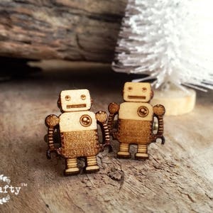Tin Robot Wooden Cufflinks, Retro Toys robot cuff links, gift for childhood best friend, Birthday gift for dad, valentines gift for him