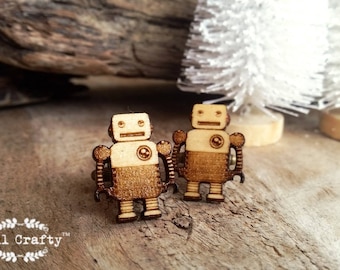 Tin Robot Wooden Cufflinks, Retro Toys robot cuff links, gift for childhood best friend, Birthday gift for dad, valentines gift for him