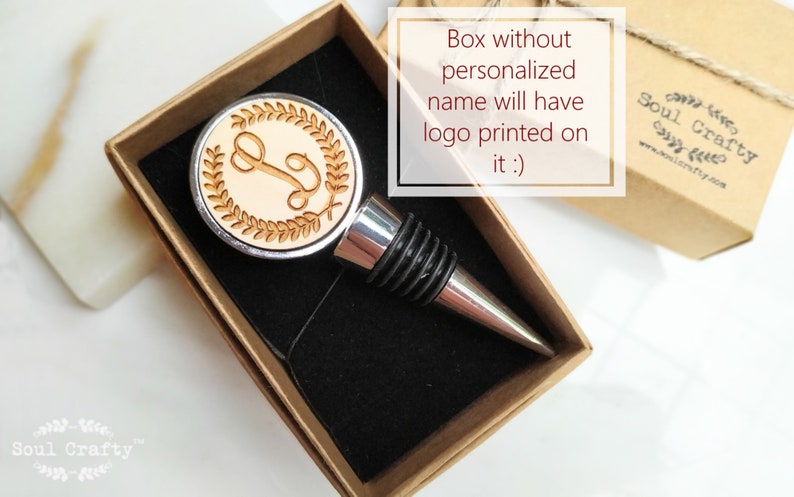 Initial Laurel Wreath 41mm Round Silver Wine Bottle Stopper, Personalized gift box, Anniversary gift for husband, Wedding gift for couple No, thank you :)