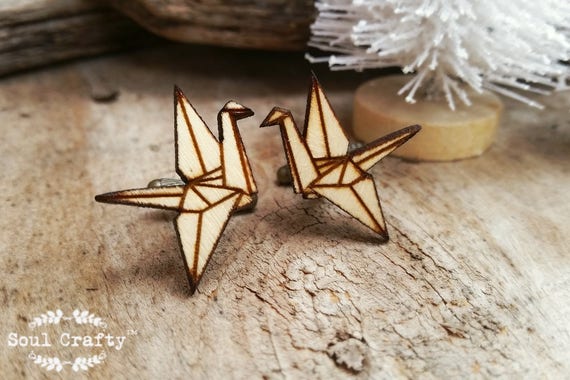 Origami Paper Crane Wooden Cufflinks Dad Grooms Best Man