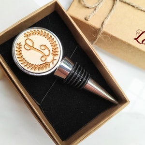 Initial Laurel Wreath 41mm Round Silver Wine Bottle Stopper, Personalized gift box, Anniversary gift for husband, Wedding gift for couple Yes, please :)