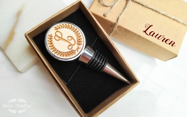 Initial Laurel Wreath 41mm Round Silver Wine Bottle Stopper, Personalized gift box, Anniversary gift for husband, Wedding gift for couple Yes, please :)