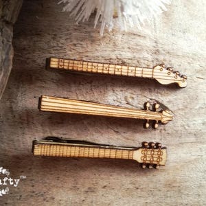 Wooden Violin Cello Guitar Bass Bronze Tie Clips, Musical Instrument tie bar,  Gift for guitarist, gift for musician, gift for music teacher