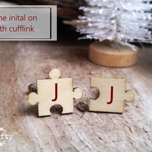 Wooden Jigsaw Puzzle bronze cufflinks, puzzle pieces cuff links, Wedding gift for grooms, anniversary gift for husband, valentine's day gift Same initial