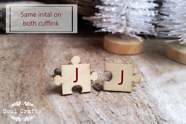 Wooden Jigsaw Puzzle bronze cufflinks, puzzle pieces cuff links, Wedding gift for grooms, anniversary gift for husband, valentine's day gift Same initial