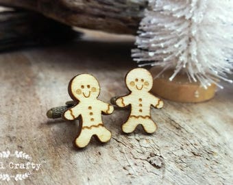 Gingerbread man Wooden Cufflinks Christmas cookie Dad Grooms Best man Groomsman Rustic Wedding Birthday Gift Cuff links