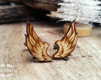 Angel Wings Wooden Cufflinks feather animal Boy friend Dad Grooms Best man Groomsman Rustic Wedding Birthday Gift Cuff links