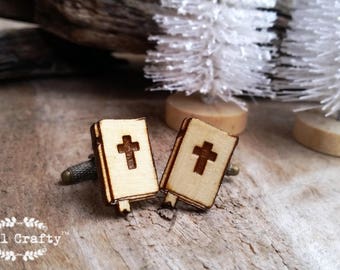 Wooden Holy Bible bronze Cufflinks, gift for christian man, baptism gift for men, bible gifts for men, baptism gift for godson