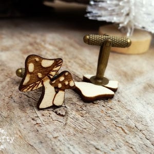 Wooden Toadstool bronze cufflinks, Mushroom cuff links, Fungus jewelry, Gift for man, Wedding gift for groom, proposal gift for groomsmen image 2