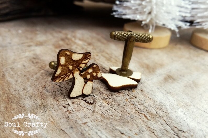 Wooden Toadstool bronze cufflinks, Mushroom cuff links, Fungus jewelry, Gift for man, Wedding gift for groom, proposal gift for groomsmen image 2