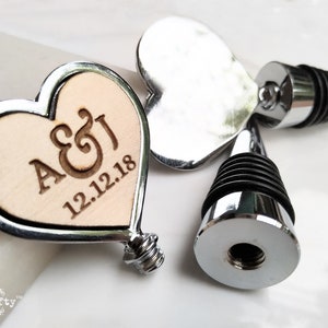 Initials Heart Shape Silver Wine Bottle Stopper, Personalized gift box, Wedding gift for couple,Anniversary gift for husband,Valentines gift image 3